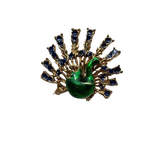 Rare Vintage Peacock Brooch Pin Green Dark Blue Enamel 1.5” - Picture 1 of 8